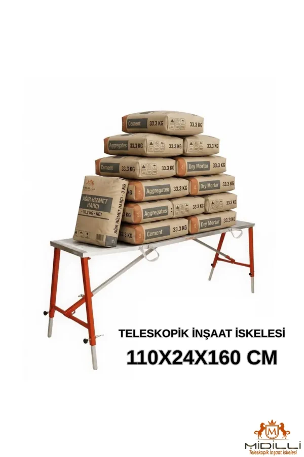 MİDİLLİ Teleskopik İnşaat İskelesi - 24 CM En Serisi (160 CM Uzunluk)