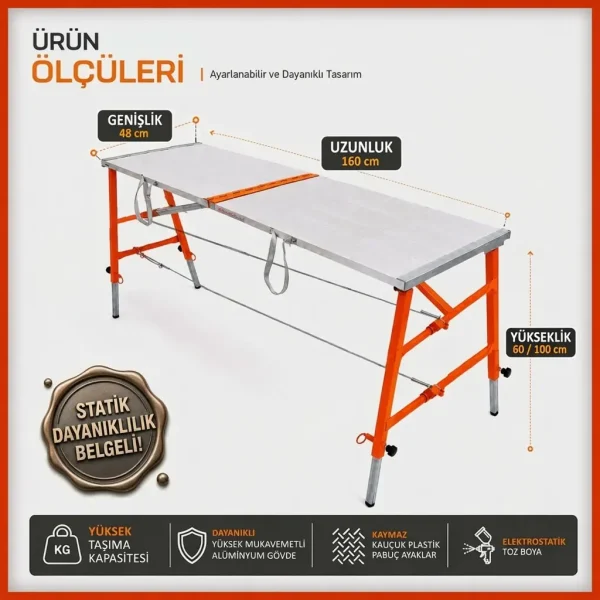 MİDİLLİ Teleskopik Katlanır İnşaat İskelesi - 100X48X160CM